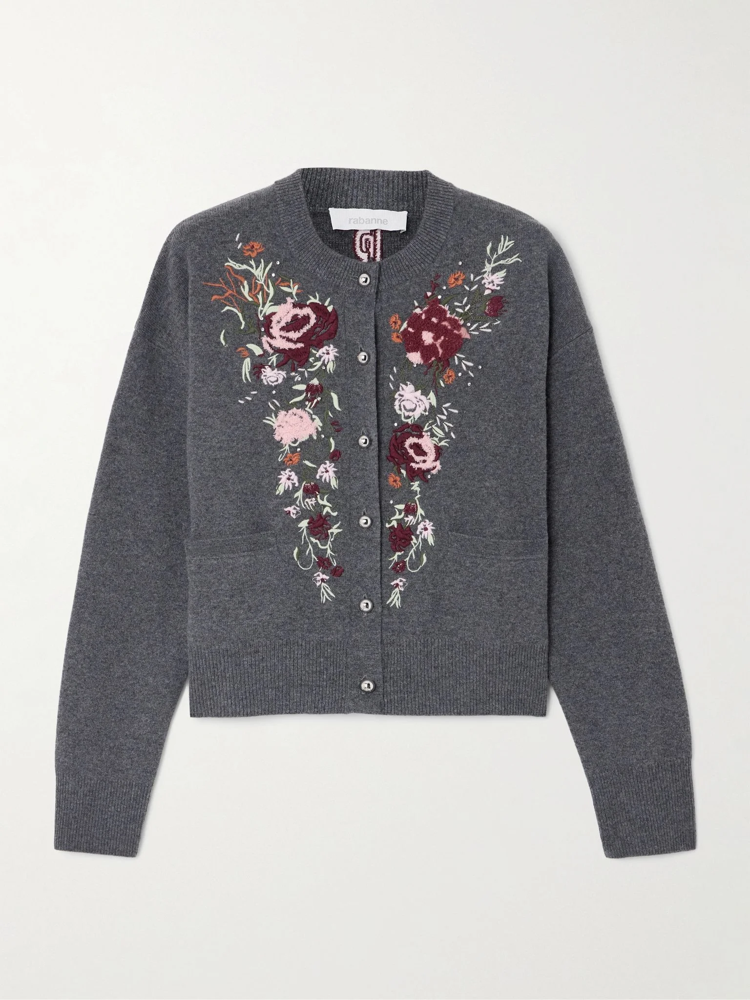 Embroidered crystal-embellished wool and cashmere-blend cardigan Dark gray - 1