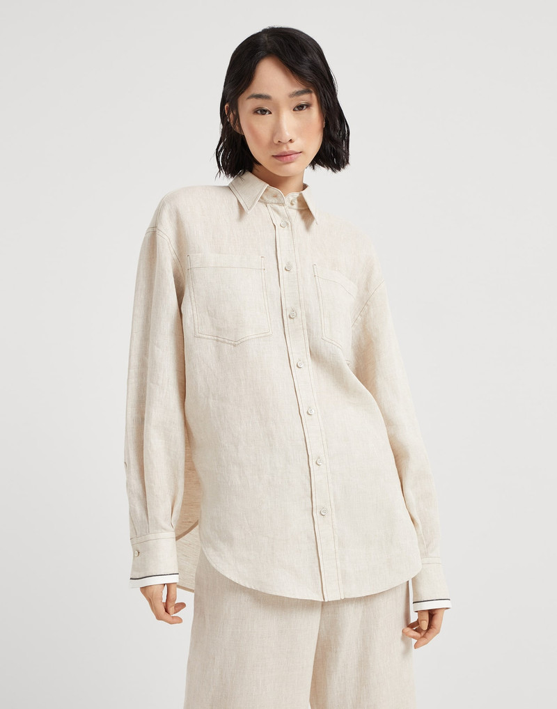 Linen shirt with shiny cuffs 1