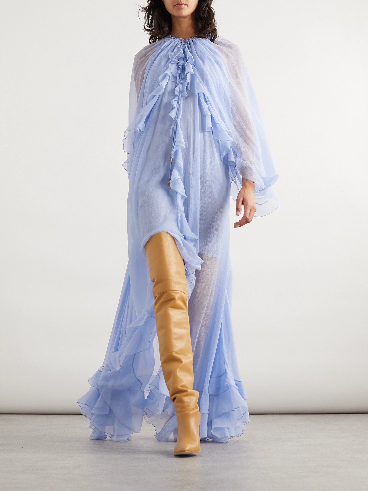 Cape-effect Open-back Ruffled Silk-crepon Gown - 2