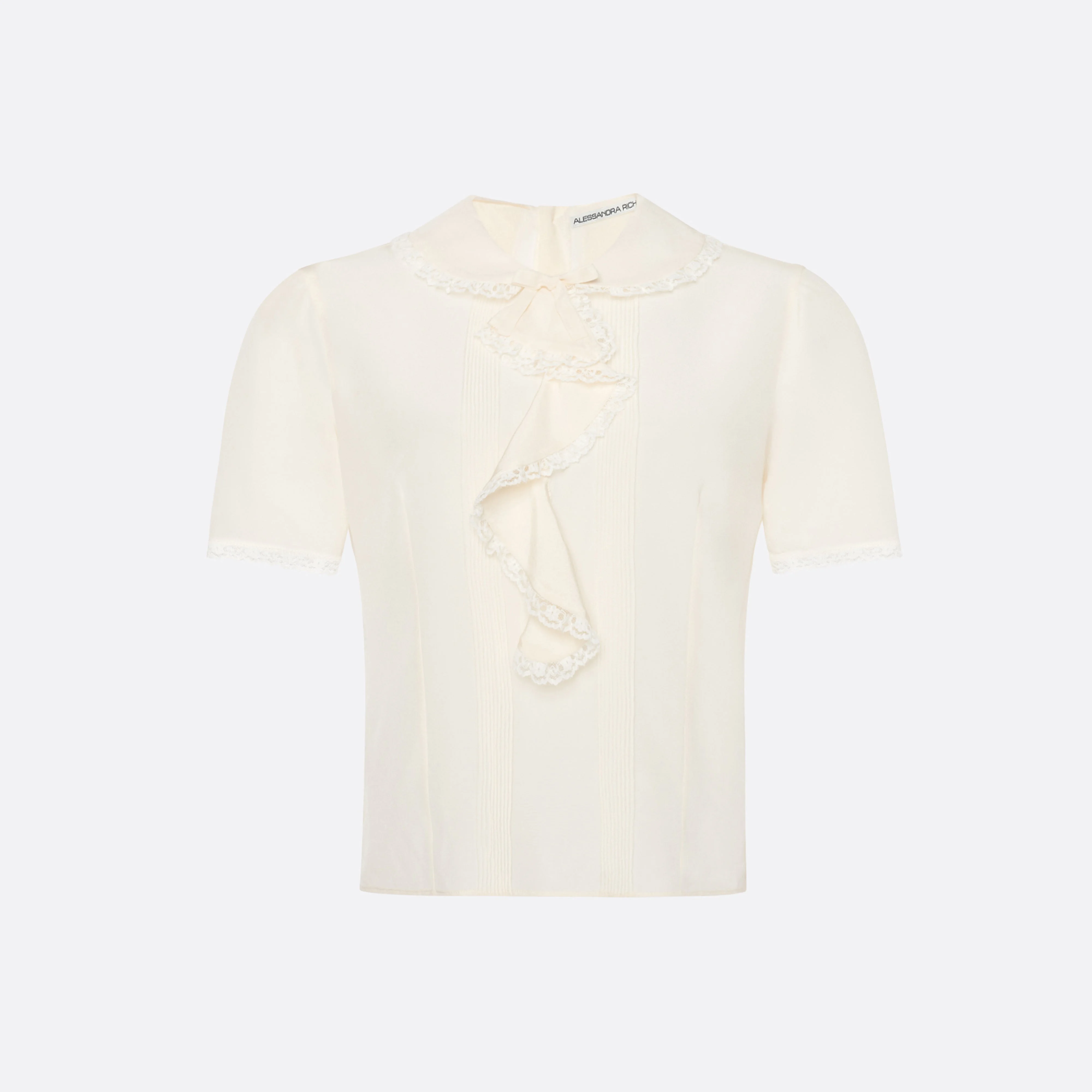 SILK SHORT SLEEVE BLOUSE WITH JABOT - 1