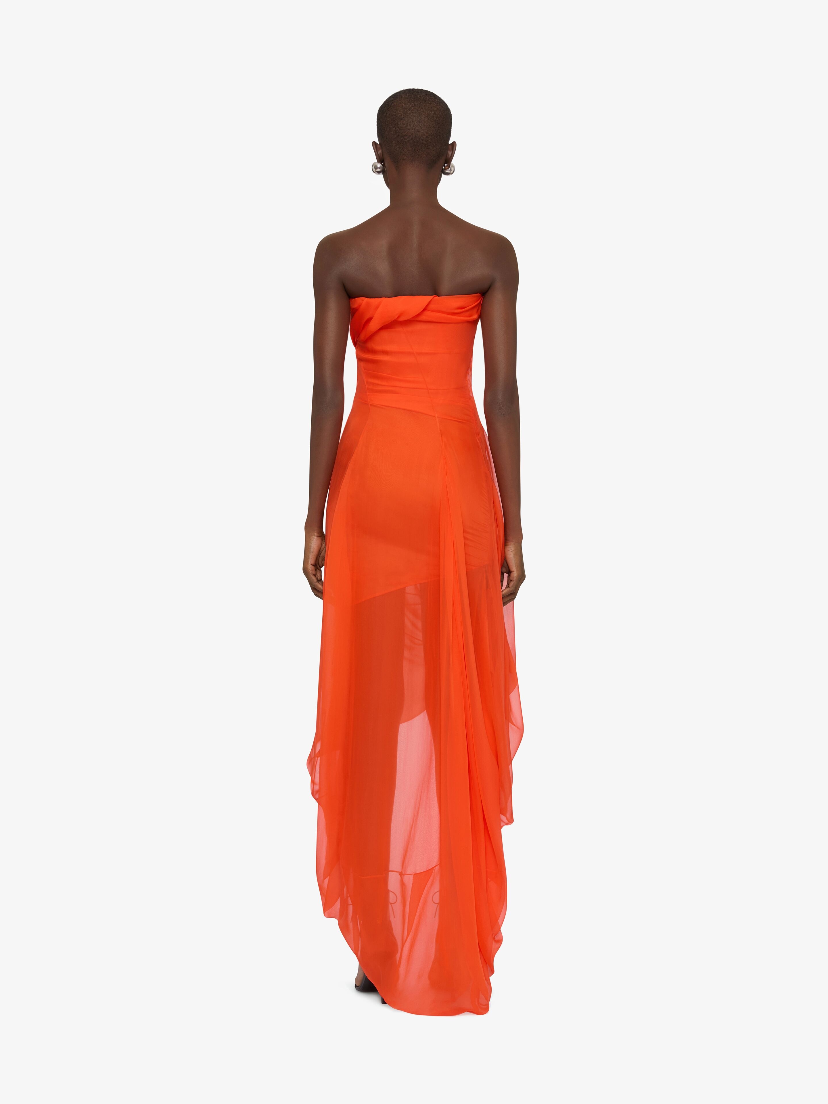 DRAPED STRAPLESS DRESS IN SILK CHIFFON - 3