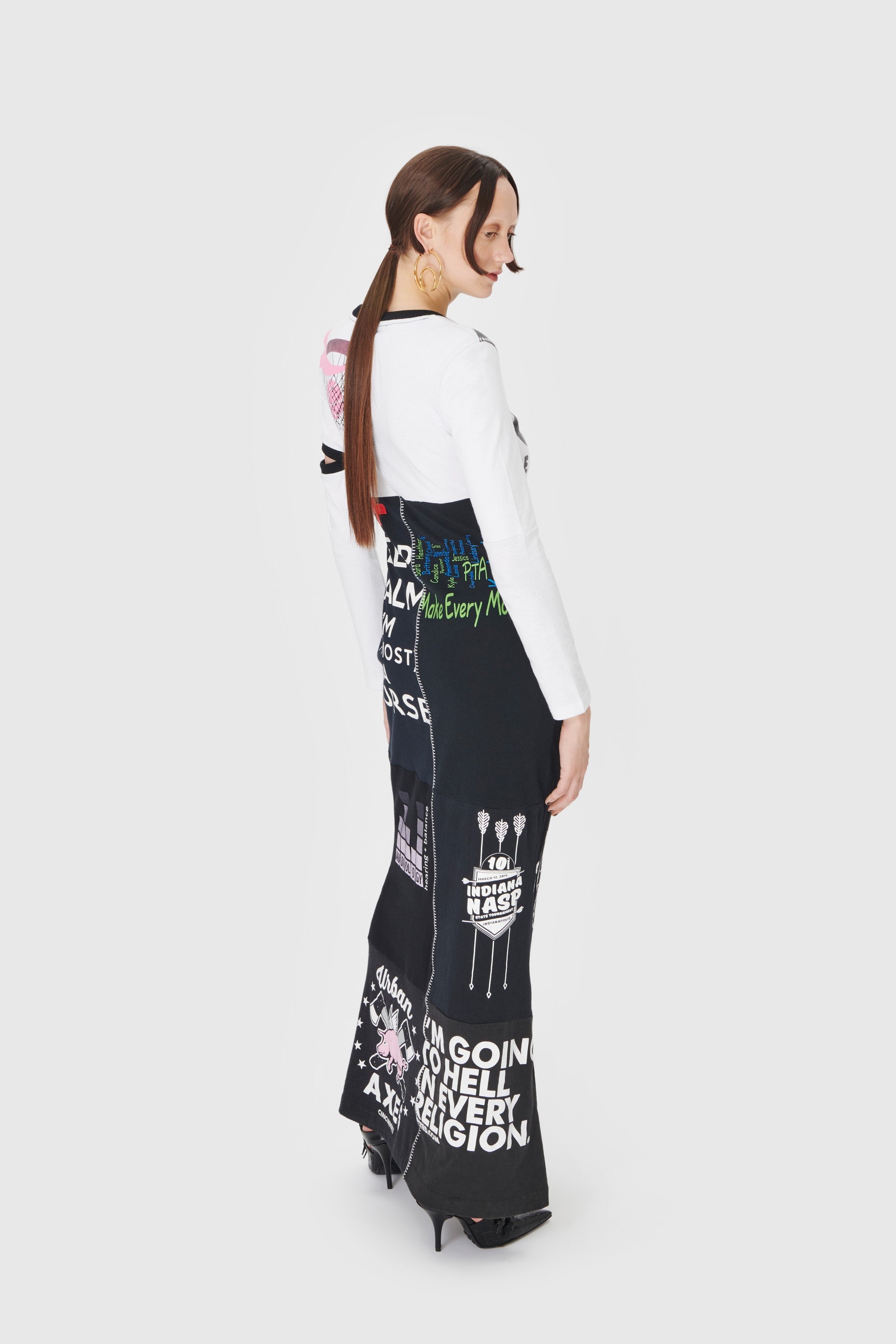 Regenerated Graphic T-Shirt Patchwork Flared Dress - 2