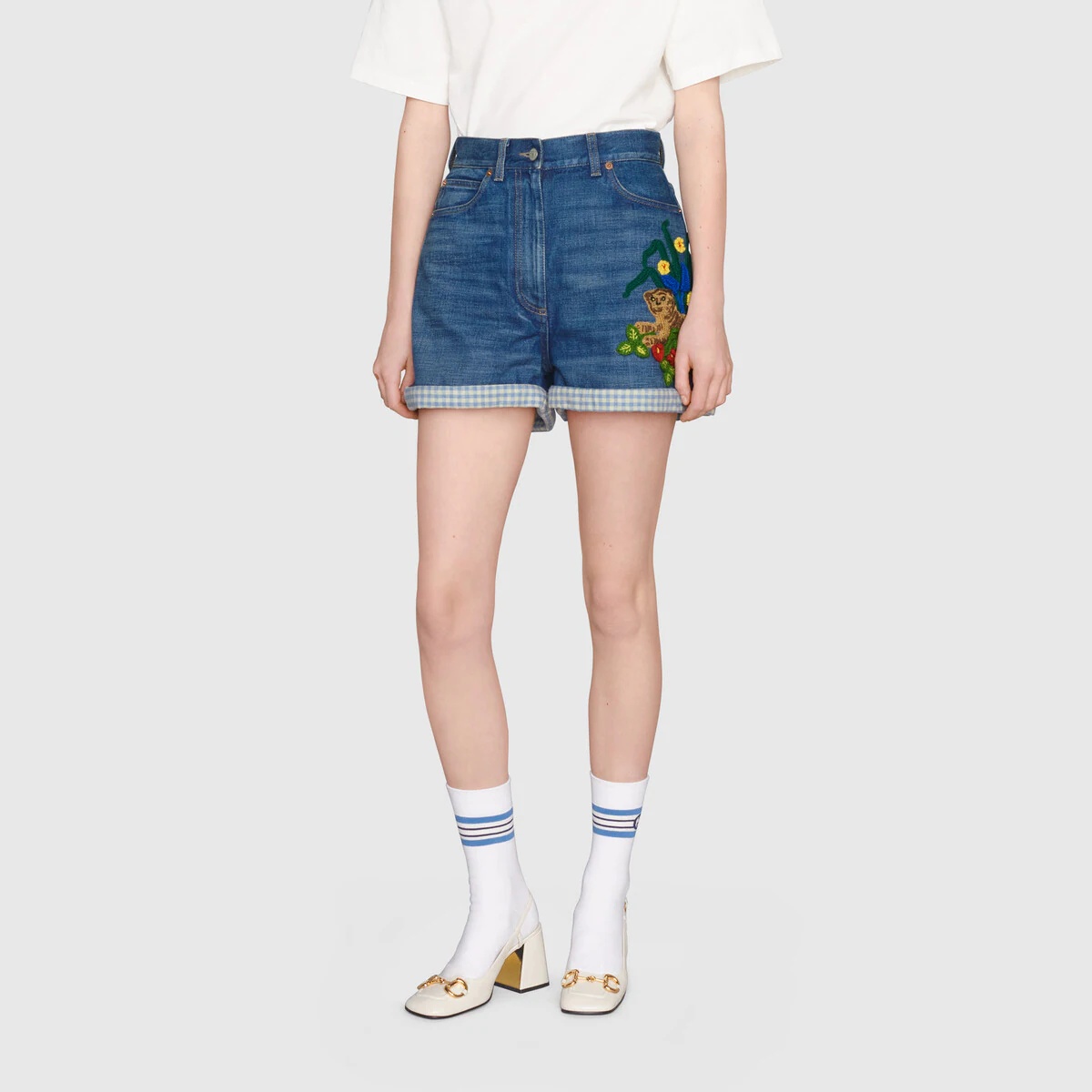 Gucci Tiger denim shorts with embroidery - 3
