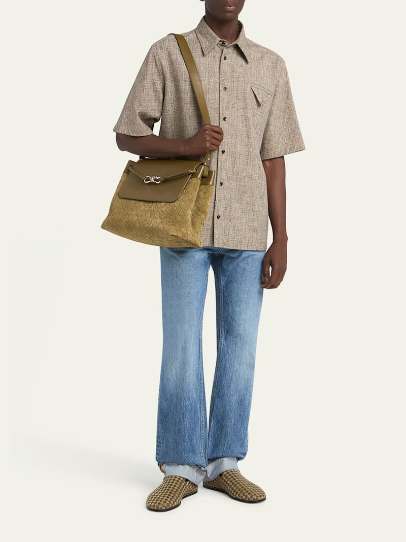 Bottega Veneta Men's Andiamo Intrecciato Suede and Leather Messenger Bag outlook