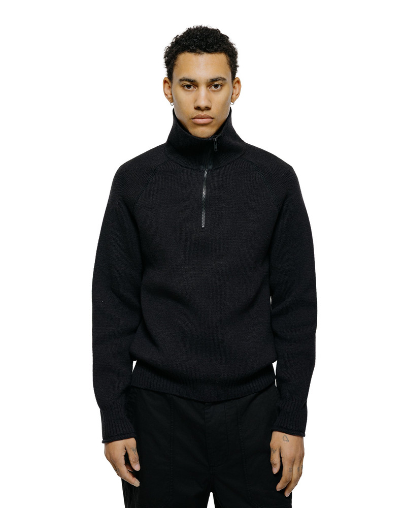 MARGARET HOWELL Zip Up Polo Jumper Wool Cotton Black outlook