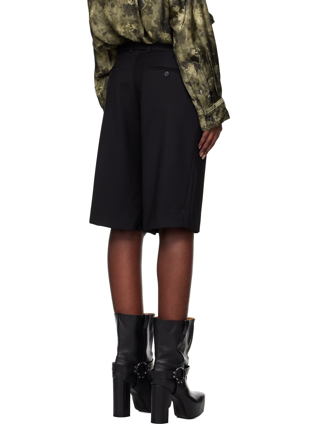 Black Crossover Knee-Length Shorts - 3