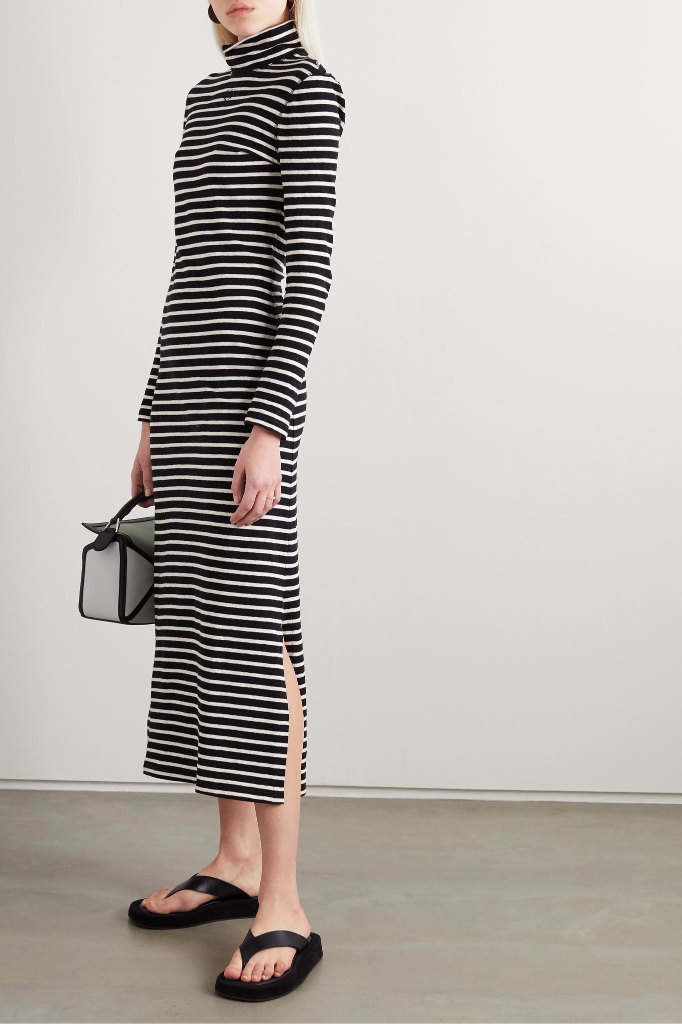 Striped cotton-jersey turtleneck midi dress - 2