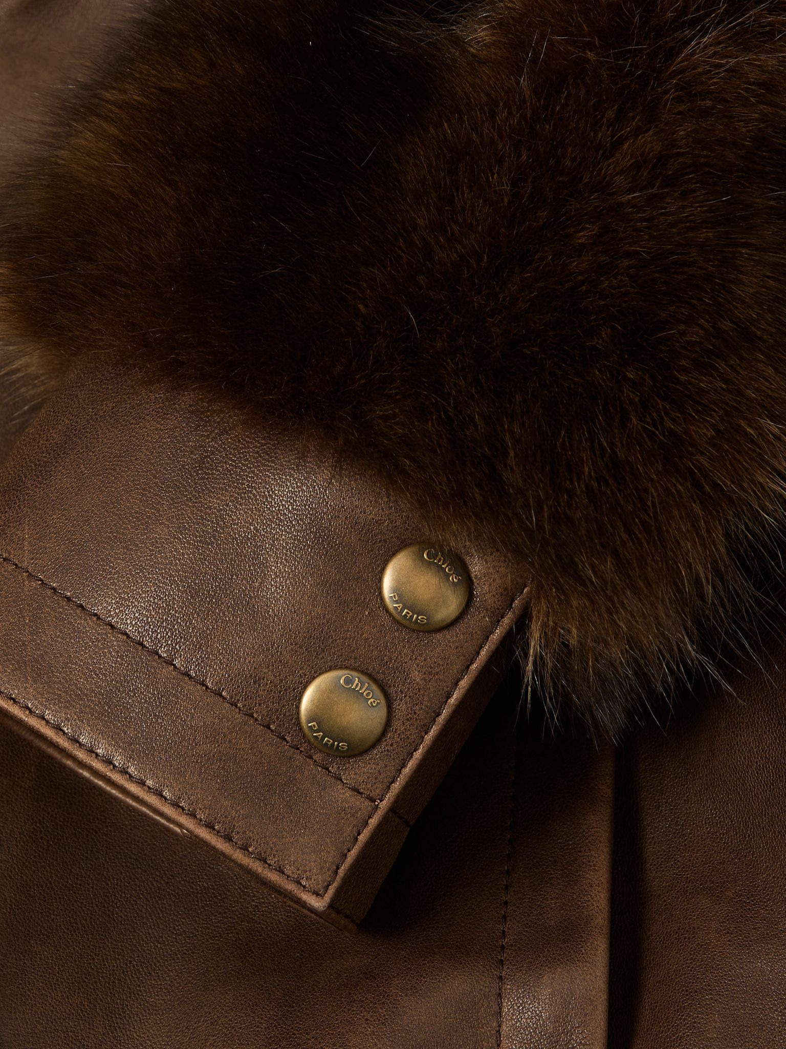 Cropped shearling-trimmed leather jacket Dark brown - 5