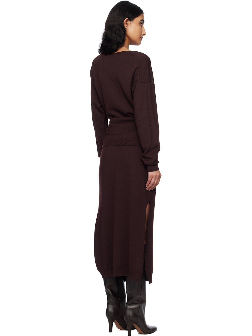 Burgundy Trompe L'Oeil Maxi Dress - 3