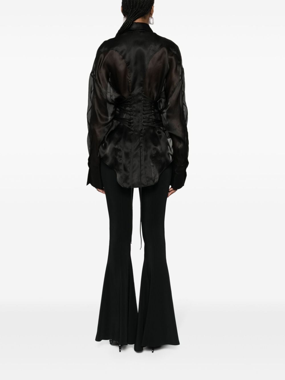 lace-up detailing silk shirt - 4