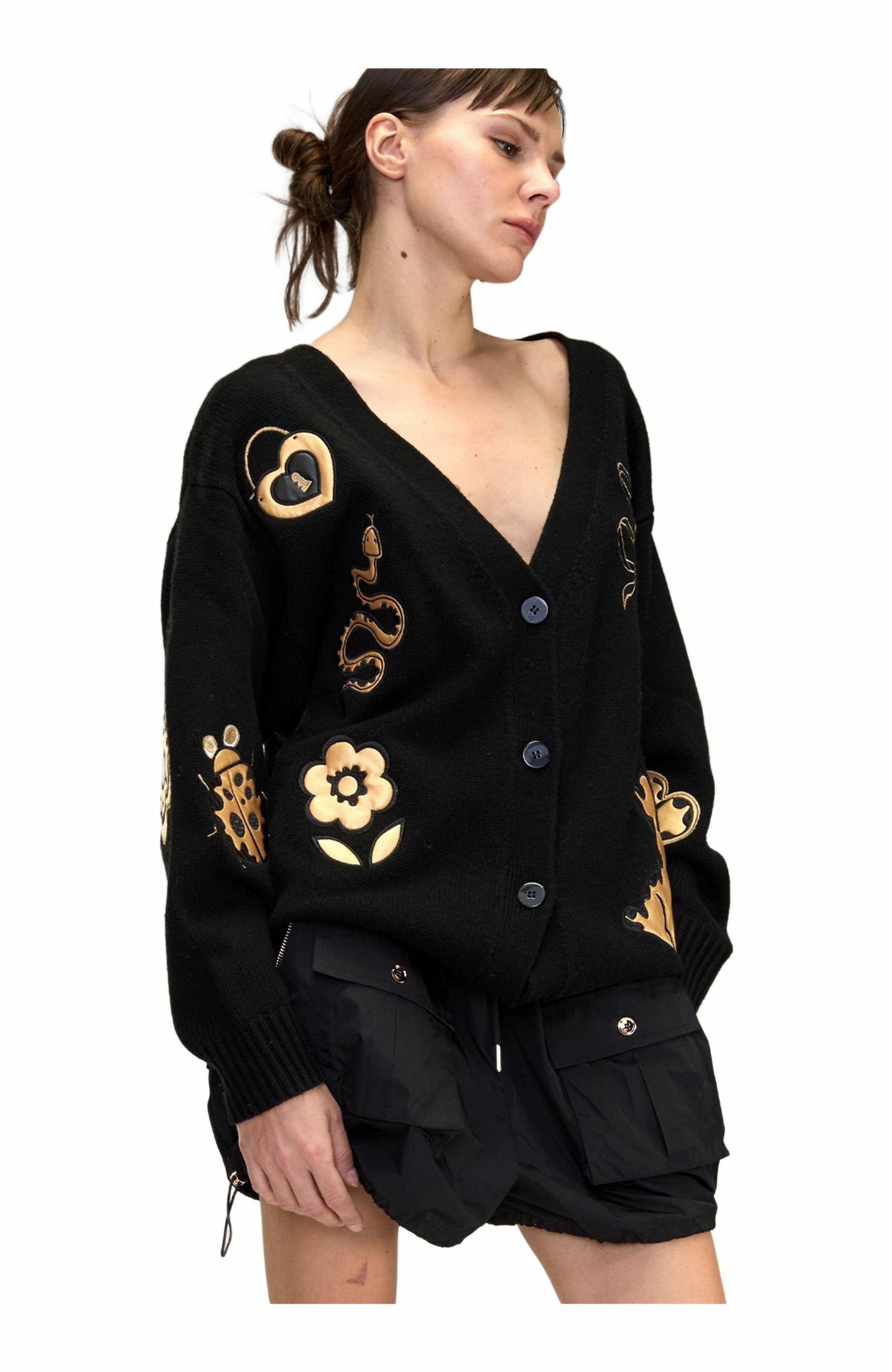 Cynthia Rowley Playful Patchwork Cardigan in Black_Gold at Nordstrom - 6