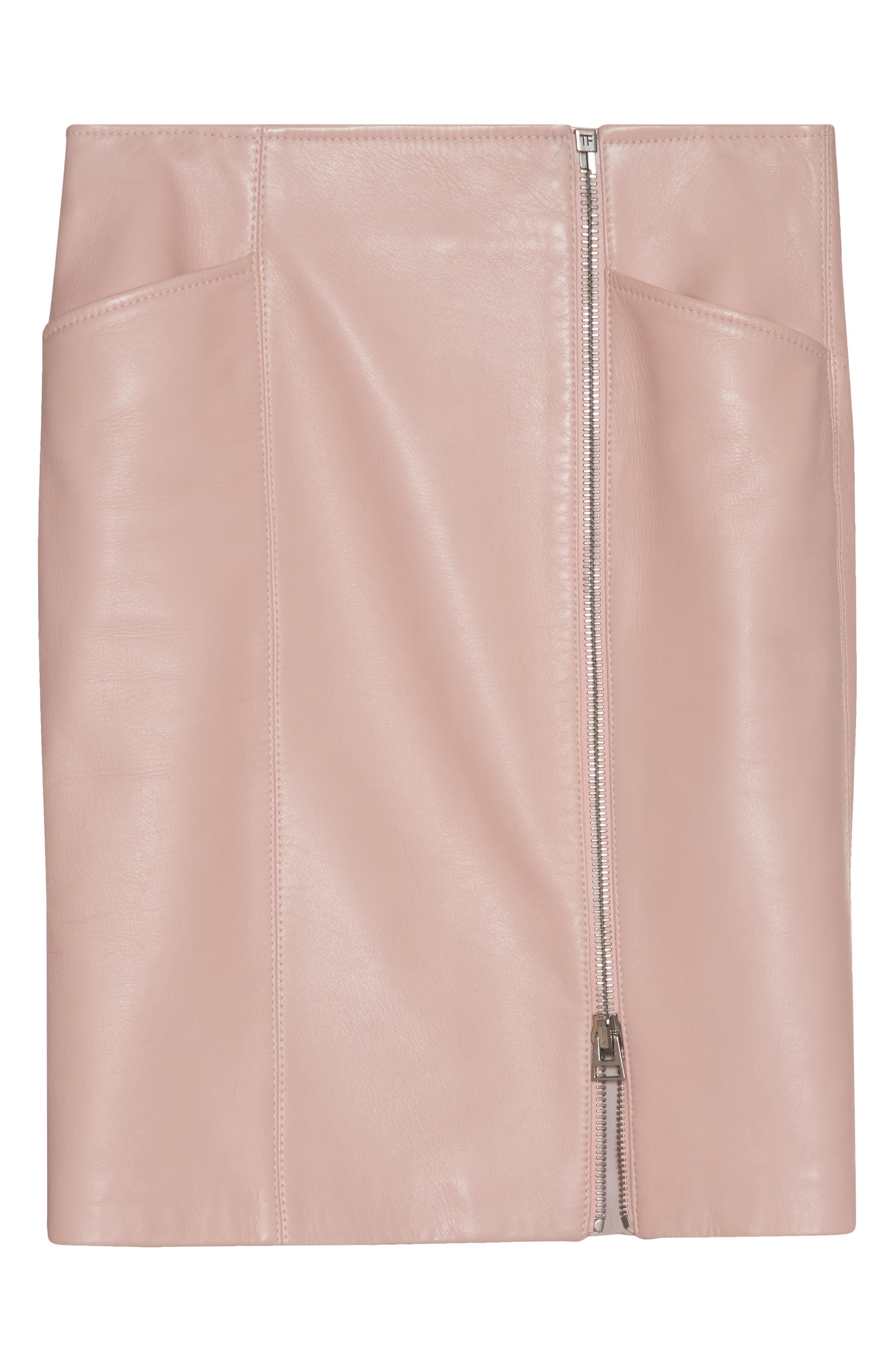 TOM FORD Zip Detail Lambskin Leather Skirt in Powder Pink at Nordstrom - 6