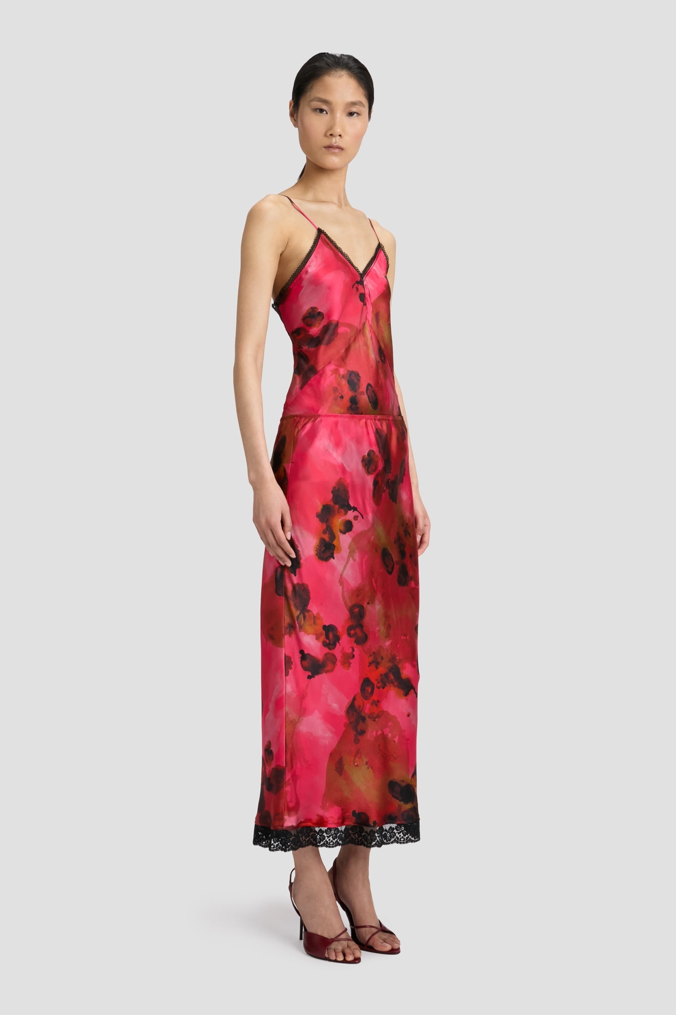 Lace Trim Slip Skirt In Raspberry Floral Print - 3