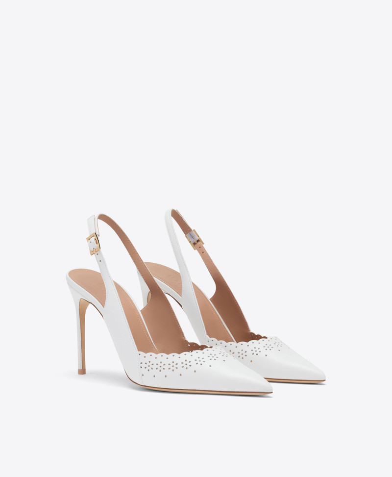 MALONE SOULIERS Sunny 90 White Broderie Leather Heeled Slingbacks outlook