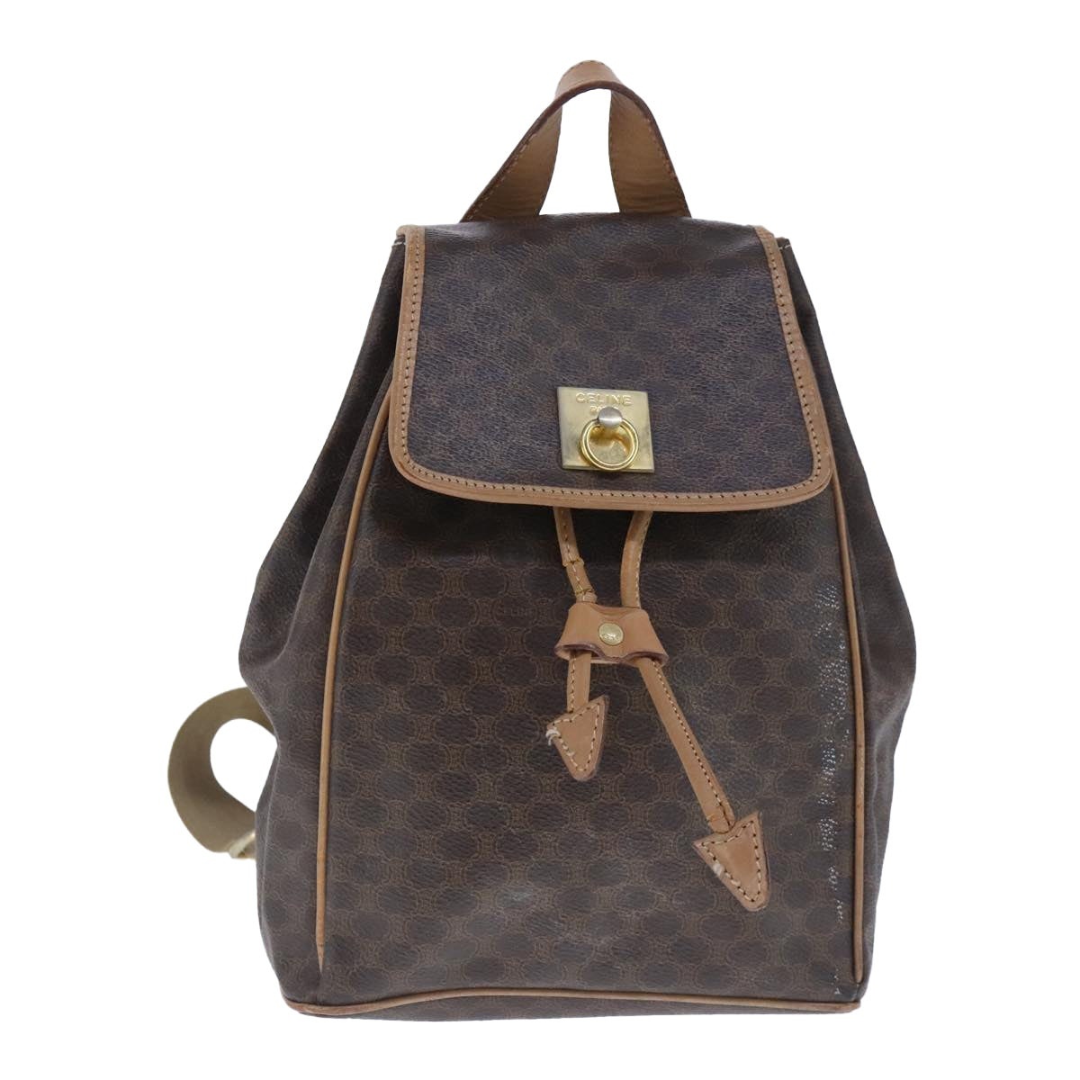 CELINE Macadam Canvas Backpack Pvc Leather Brown Gold - 2