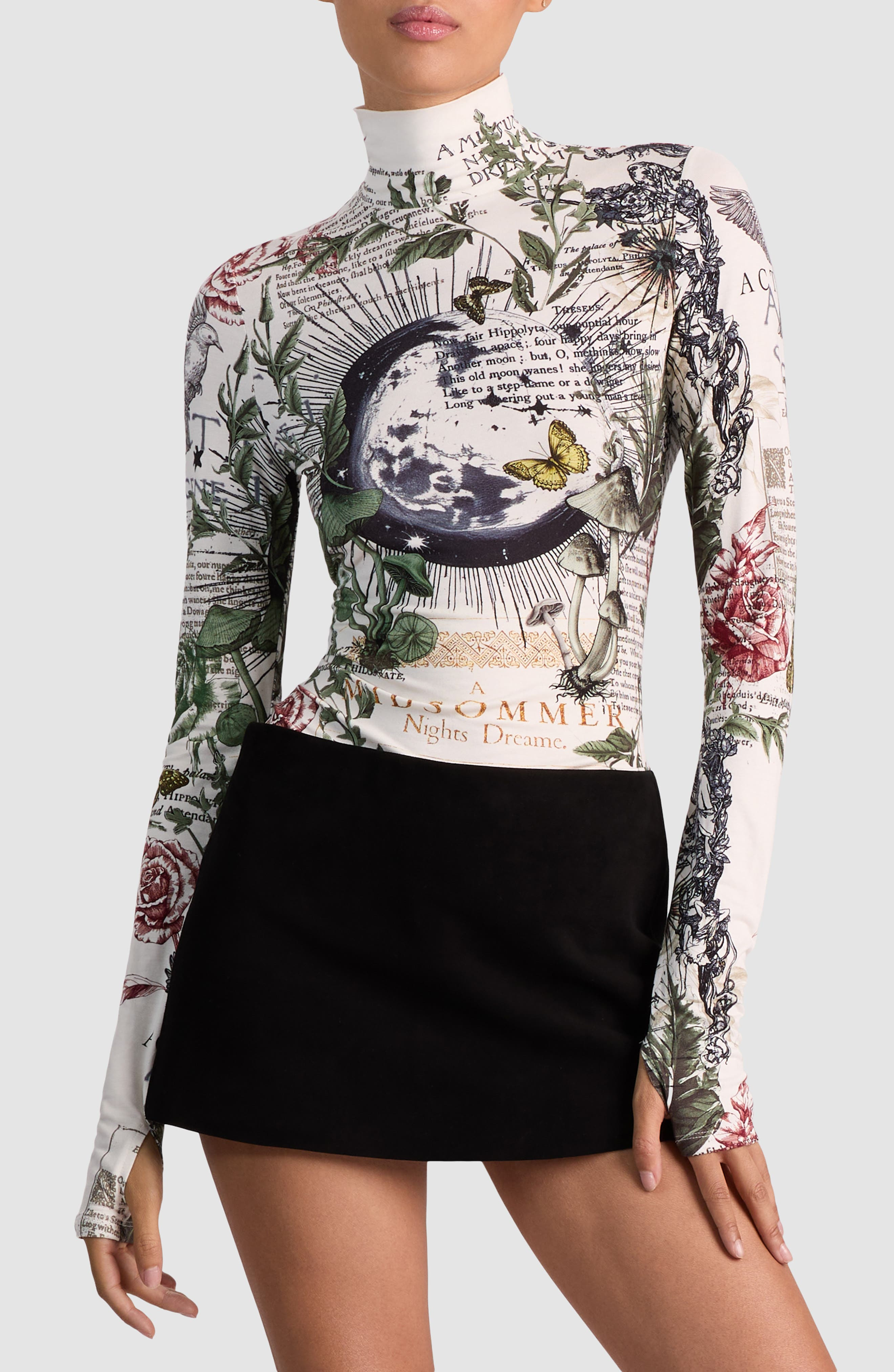 Alice + Olivia Delaina Mixed Print Turtleneck Top in Dreamscape Moon Vanilla at Nordstrom - 1