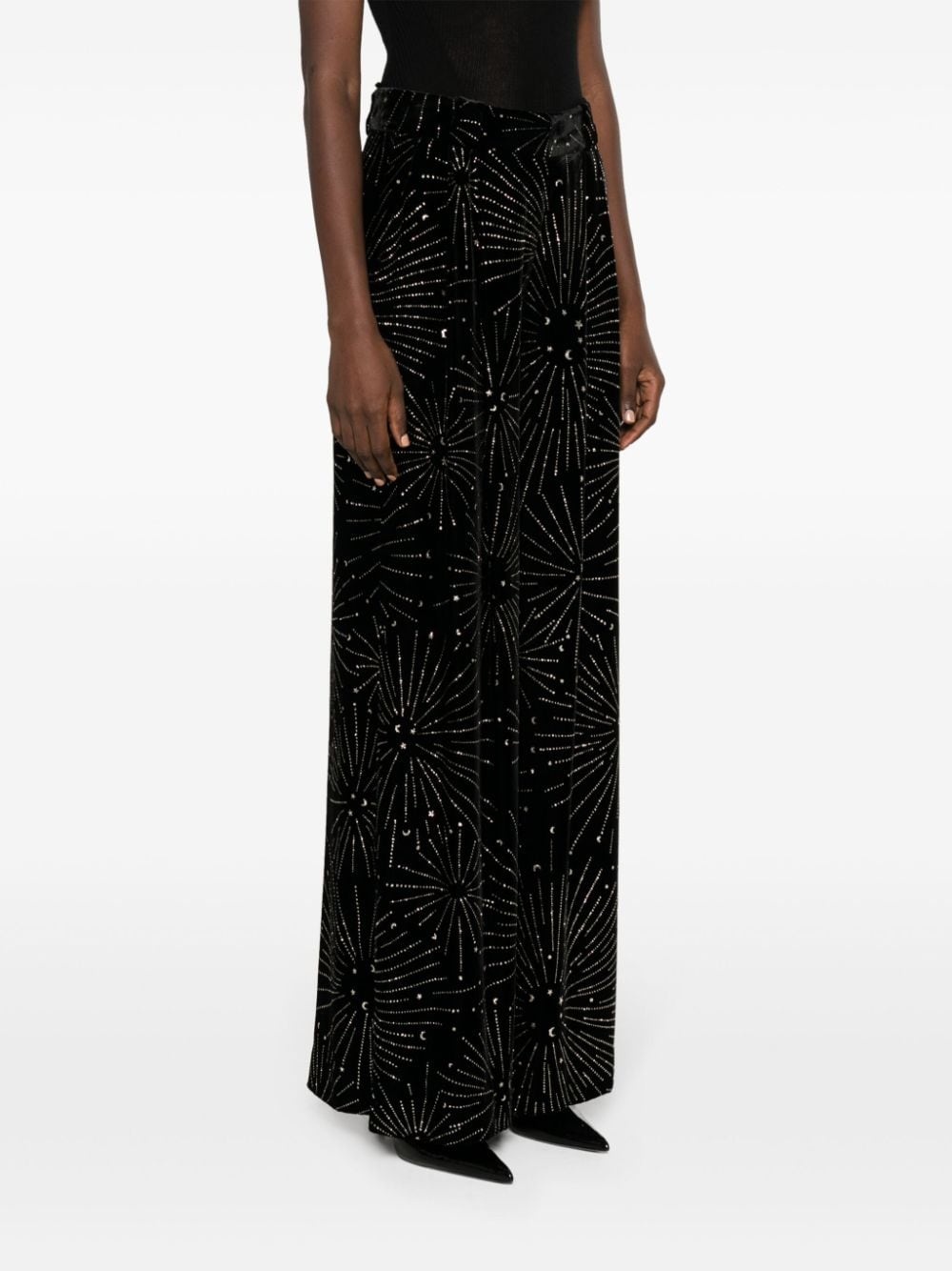 crystal-embellished velvet-finish palazzo trousers - 3