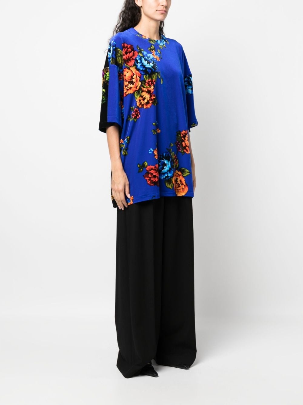 floral-print short-sleeve blouse - 3