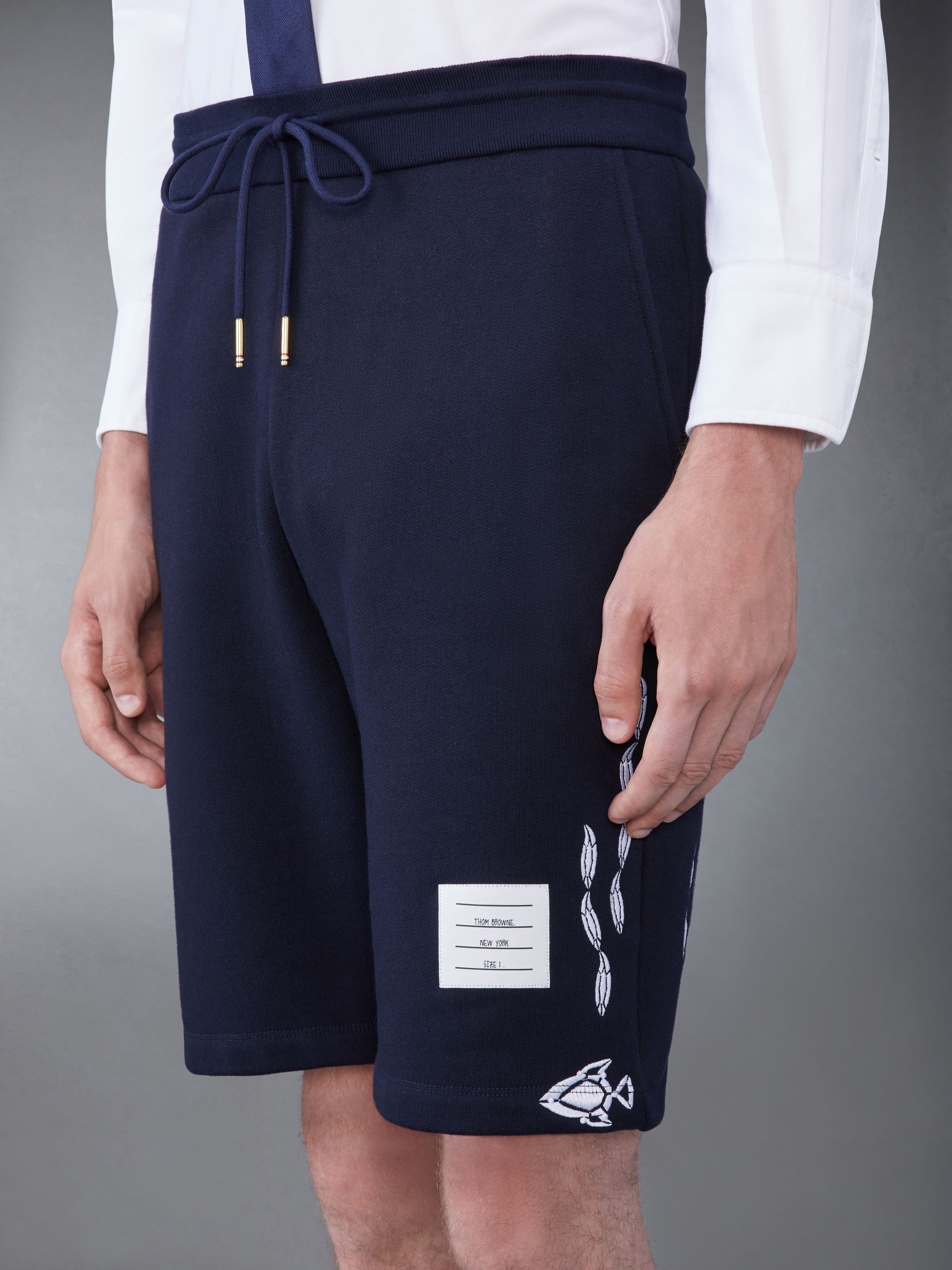 embroidered cotton track shorts - 4