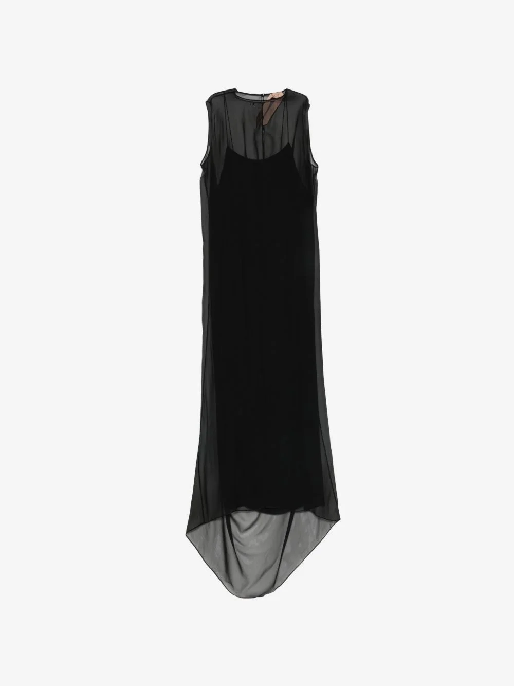 sheer-panel layered asymmetric midi dress - 1