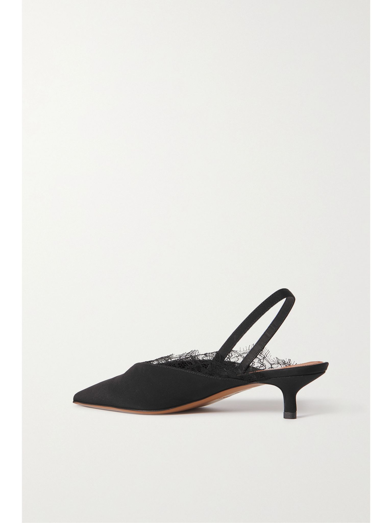 Irena lace-trimmed crepe de chine slingback pumps Black - 3