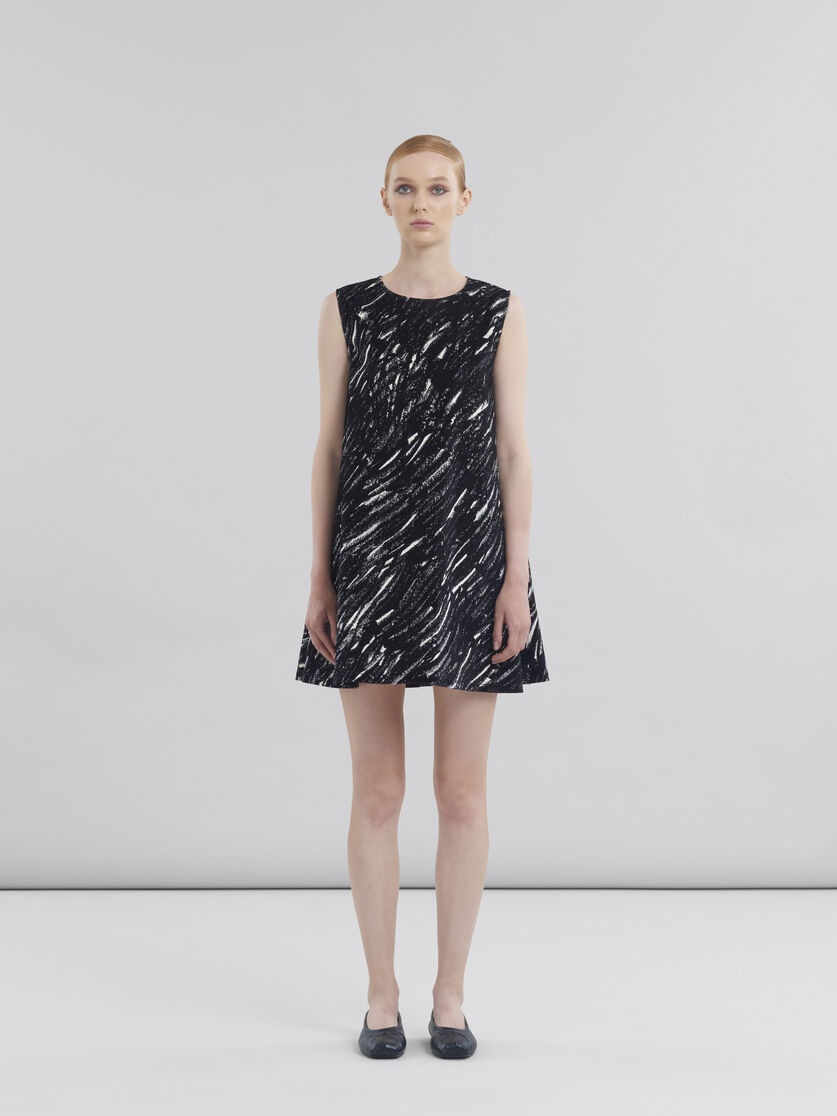 BLACK FLOCKED DENIM FLARED DRESS WITH CRAYON PRINT - 2