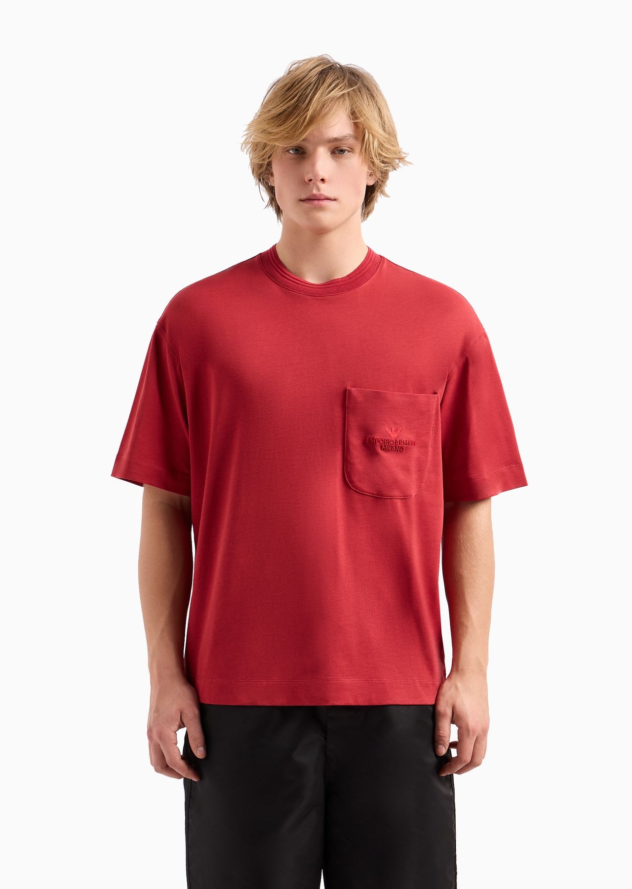 Oversize heavy jersey T-shirt with pocket and embossed logo embroidery - 2