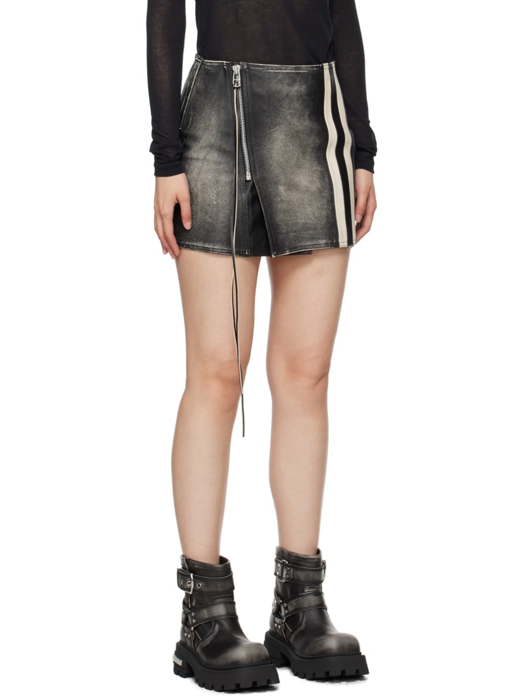 SSENSE Exclusive Black Rogue Stripe Leather Miniskirt - 2