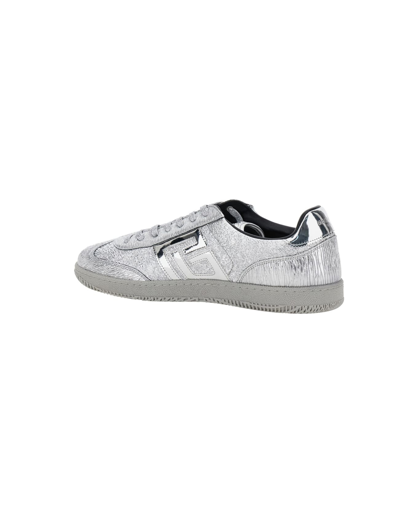'swan' Silver Colored Low Top Sneakers With Logo Detail In Metallic Leather And Tech Fabric Man - 3