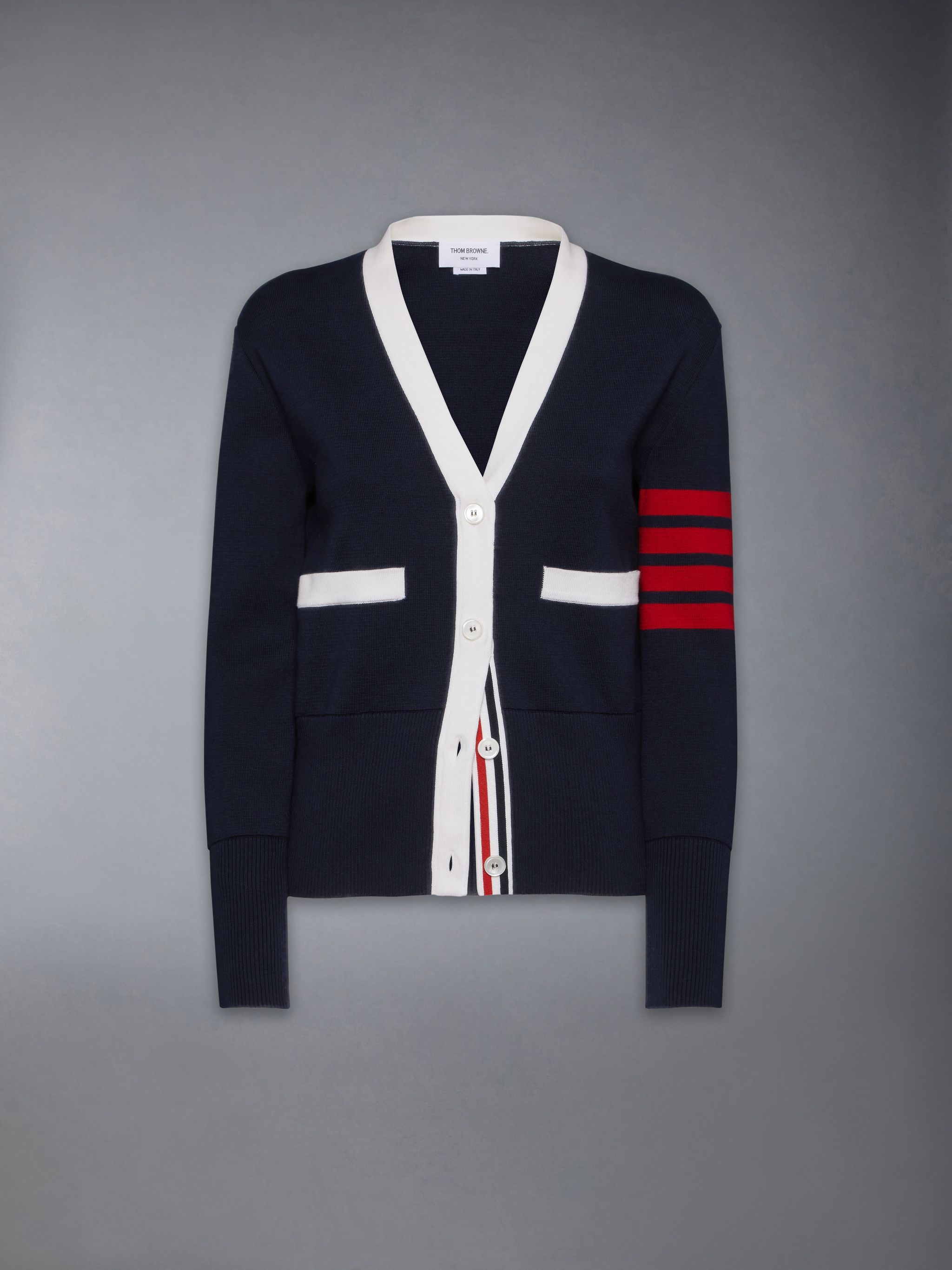 Classic Milano Wool 4-Bar V Neck Cardigan - 6