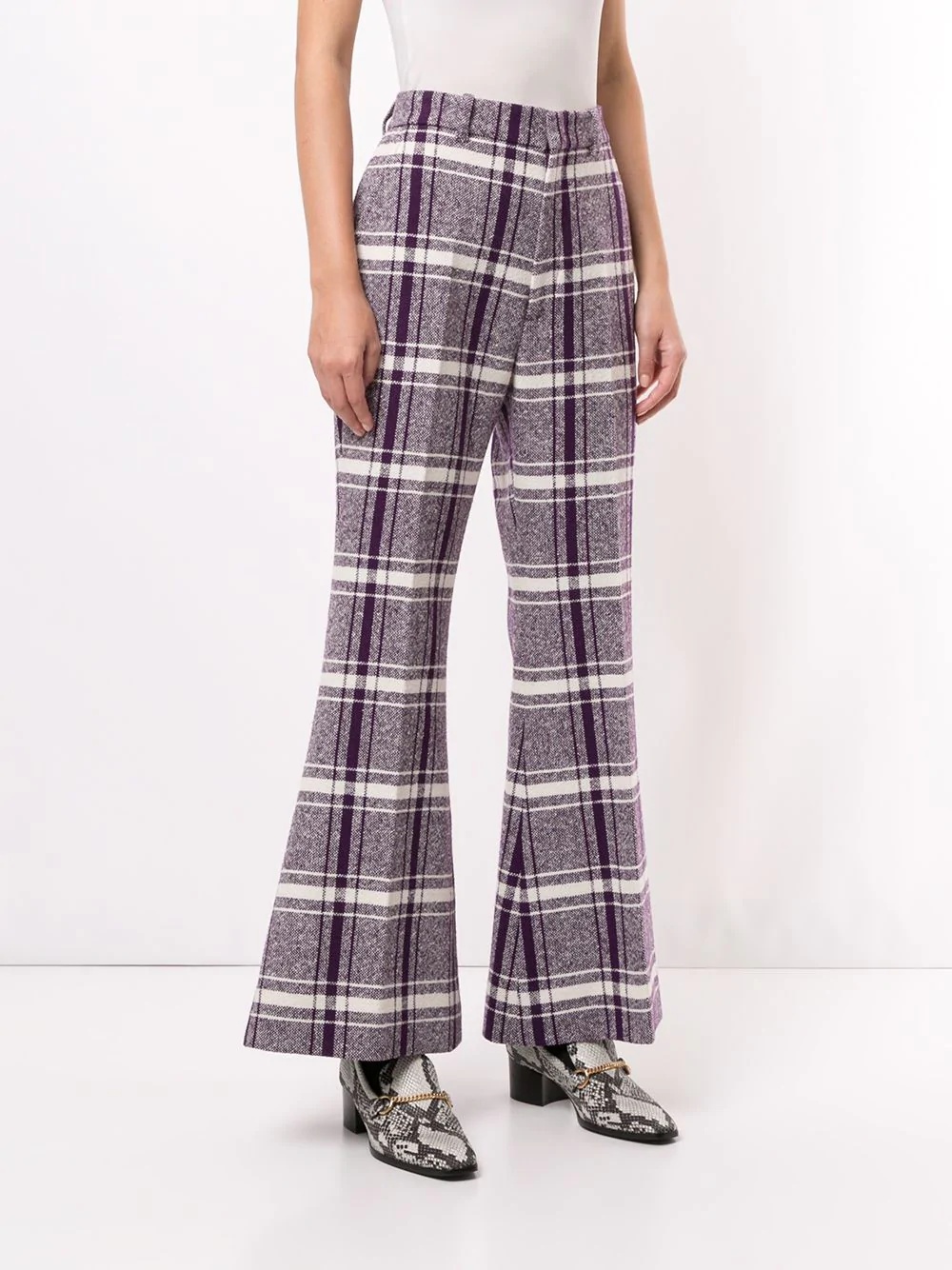 checked wide-leg trousers - 3