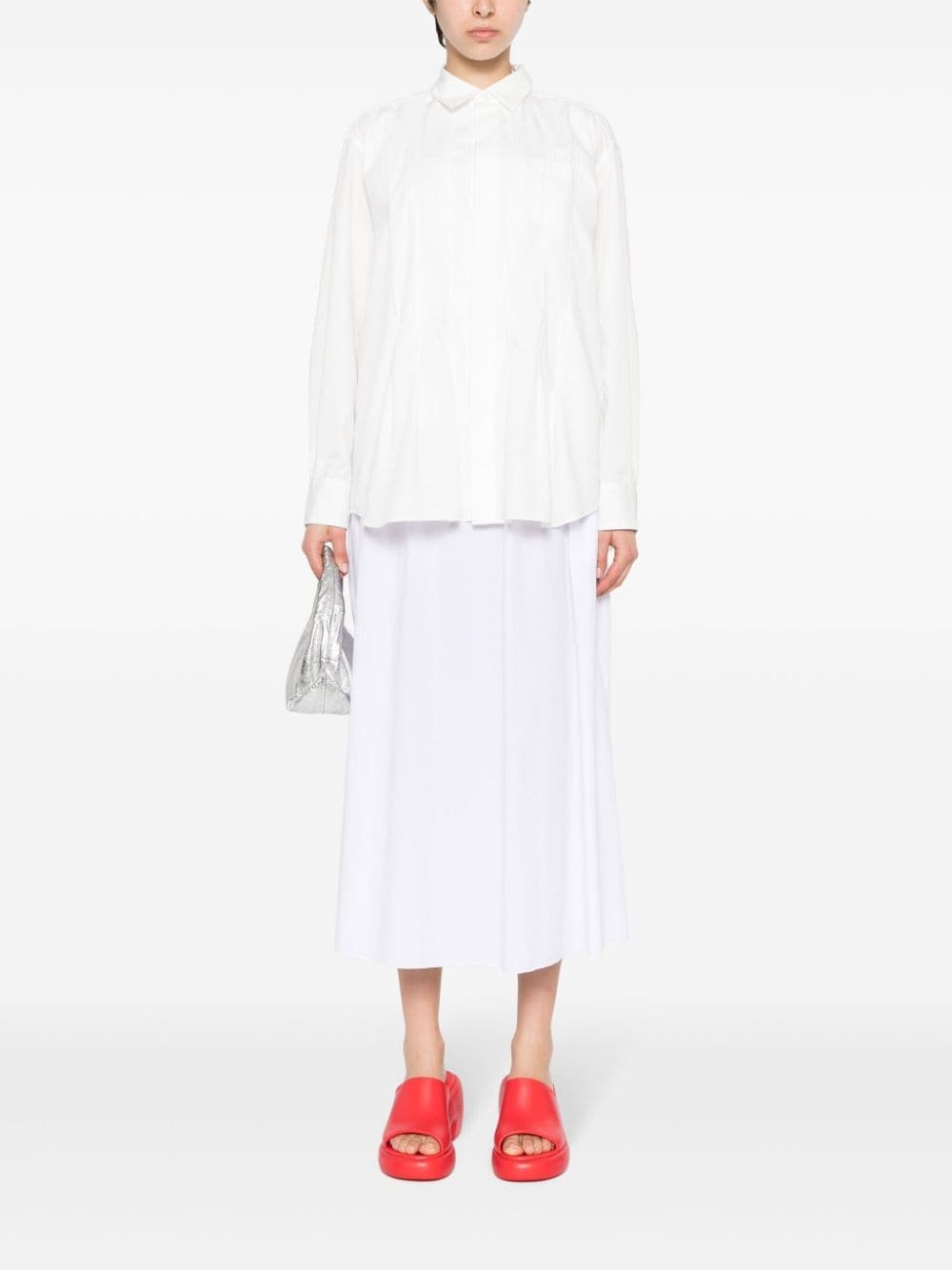 pleat-detail poplin shirt - 3