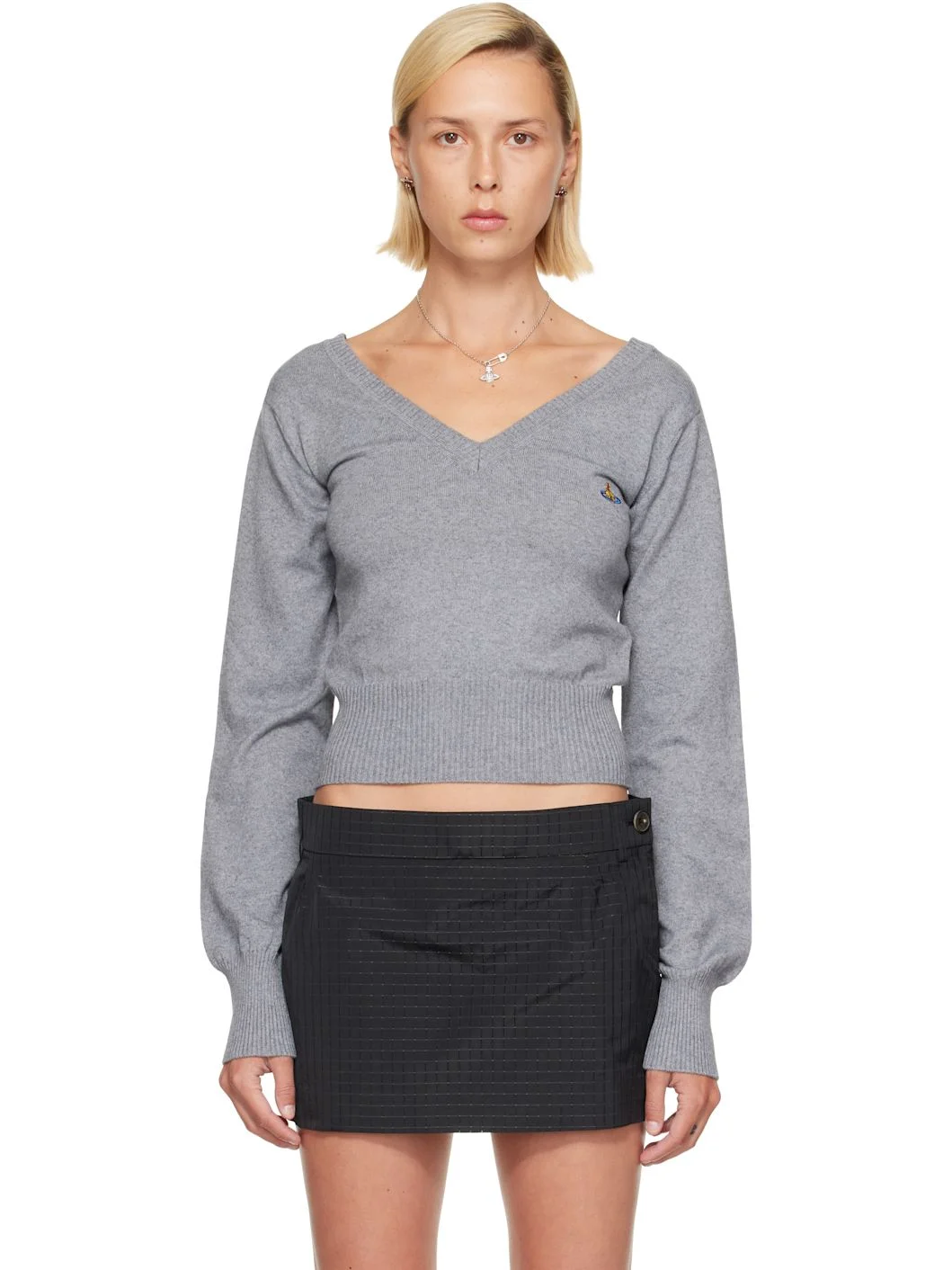 Gray Beatrice V-Neck Sweater - 1