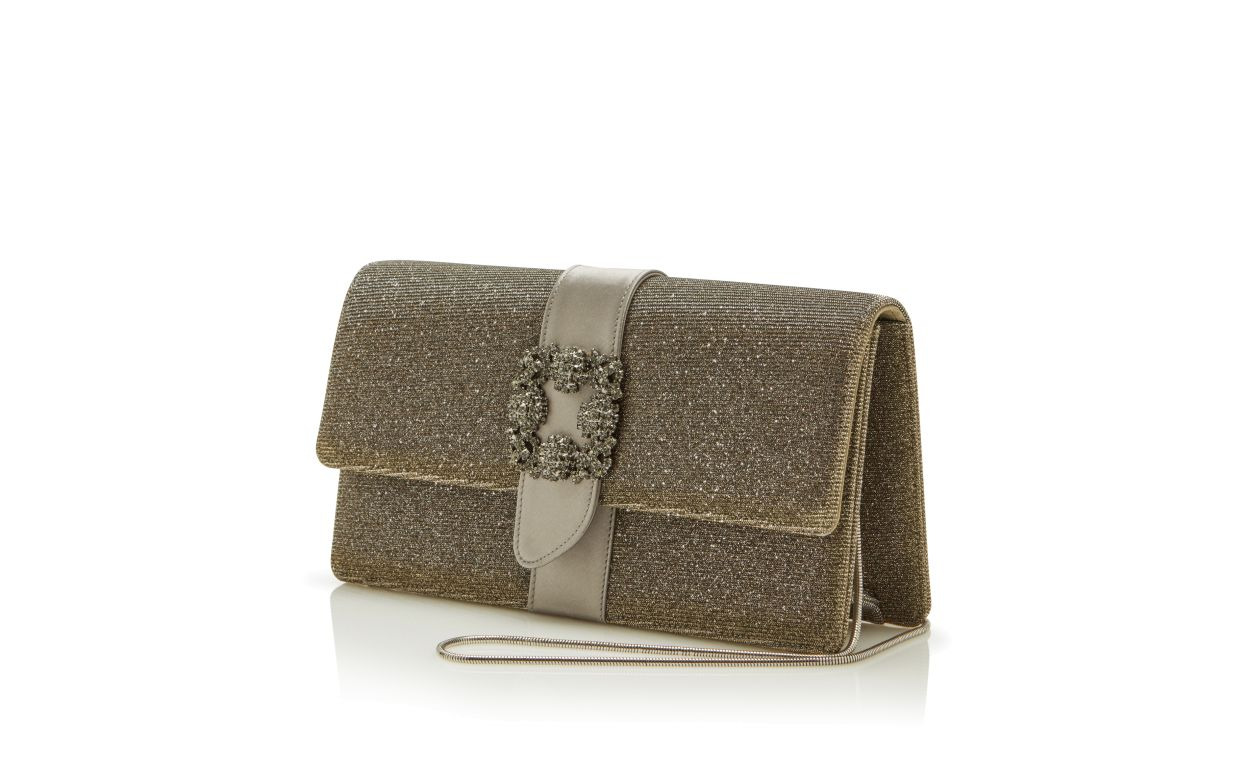 Dark Gold Glitter Jewel Buckle Clutch - 3