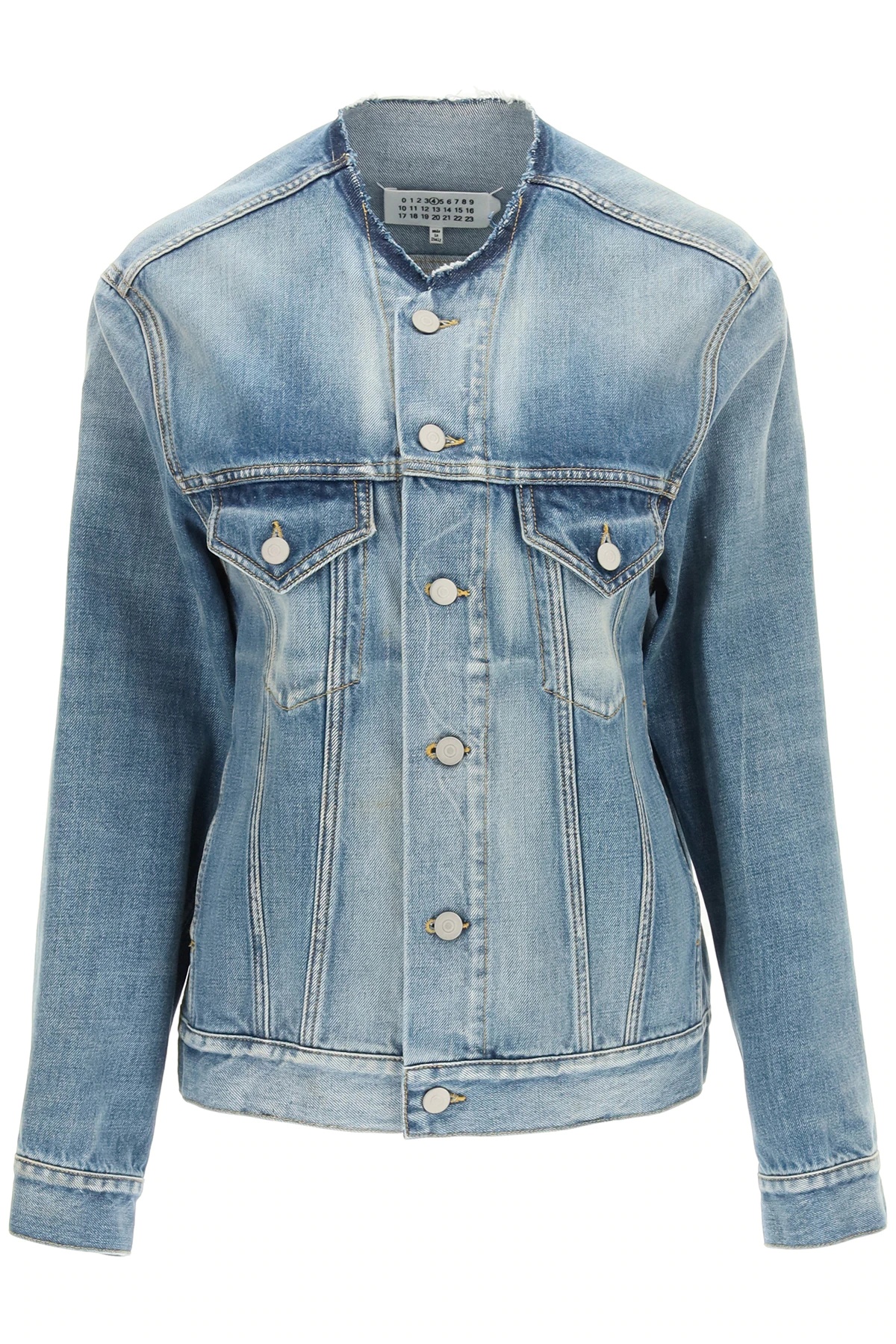 DENIM JACKET WITH CUTAWAY COLLAR - 1