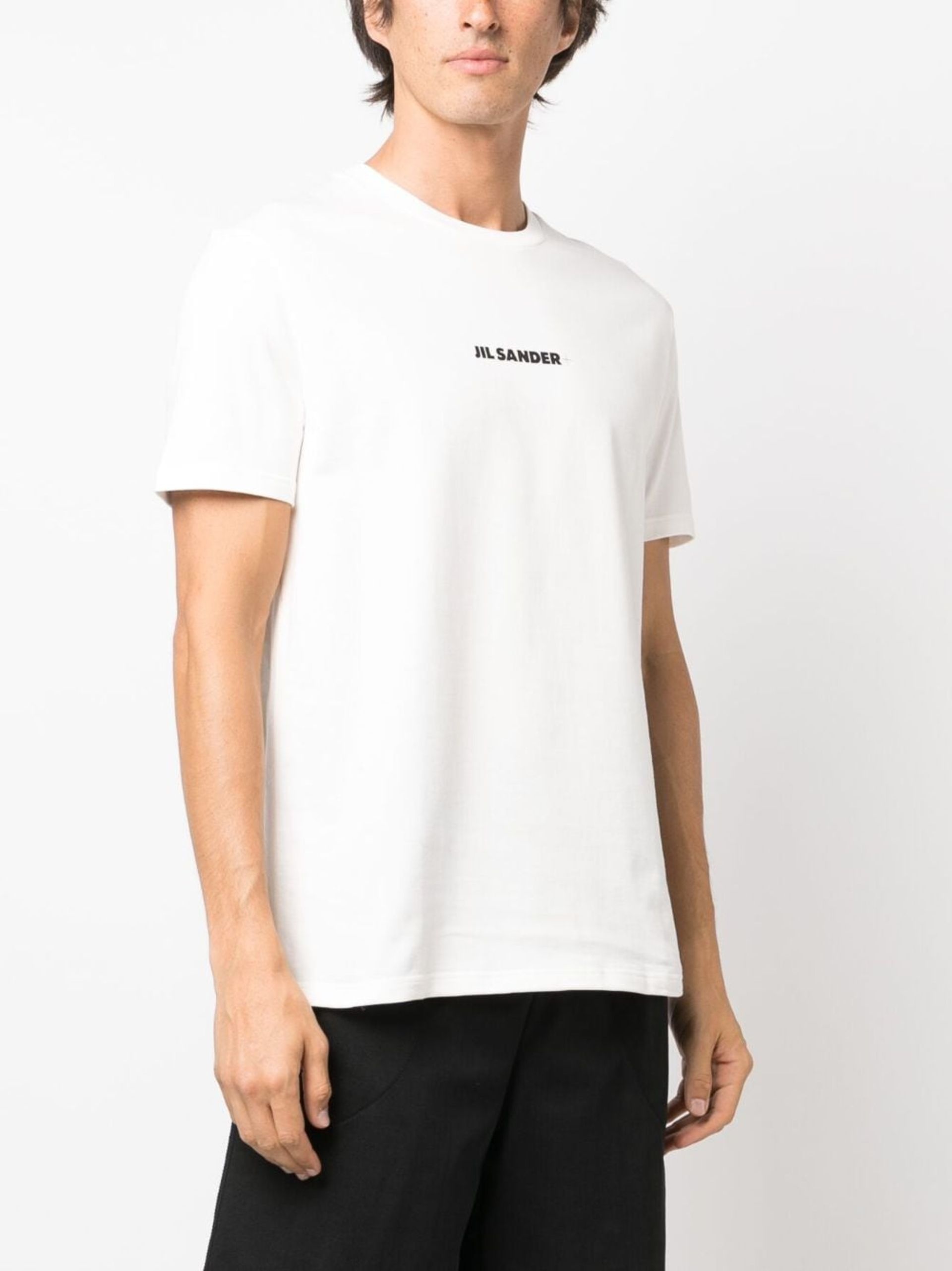 White Logo Print Cotton T-Shirt - 3