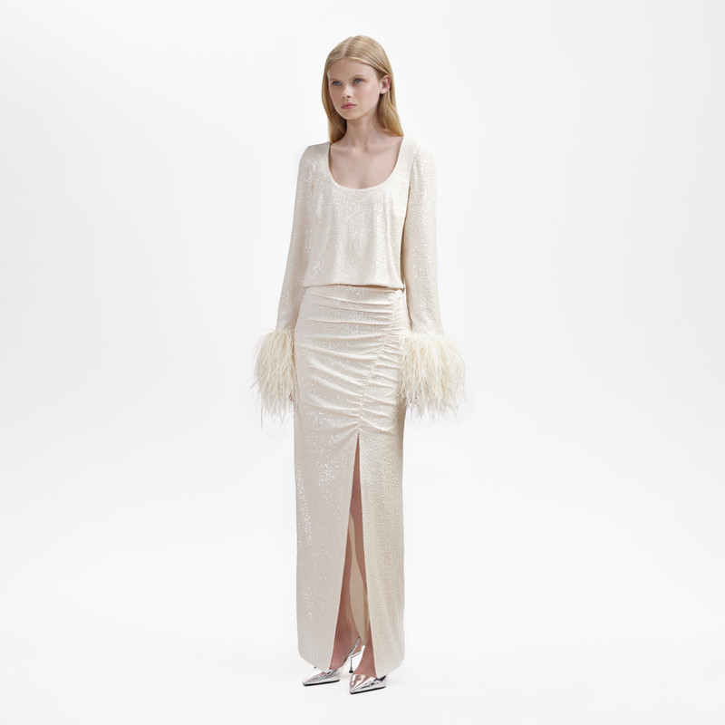 Cream Sequin Feather Top 2