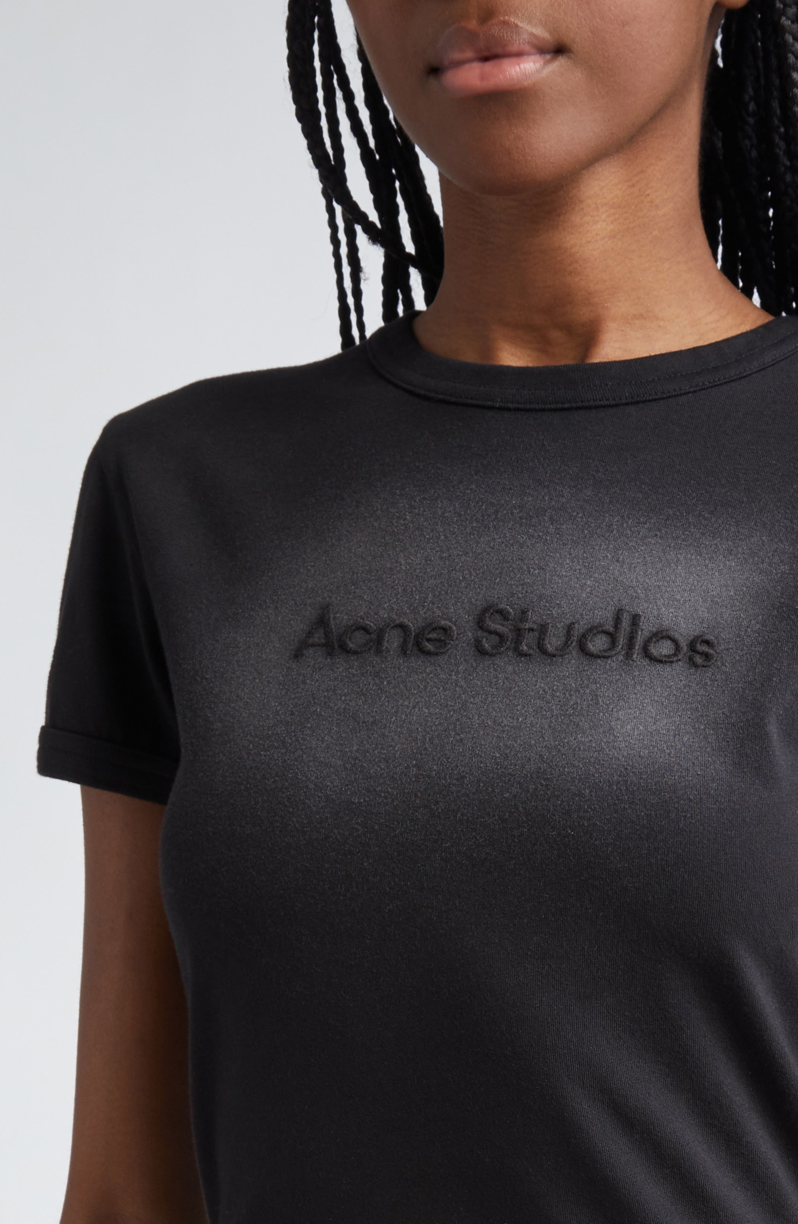 Acne Studios Etza Faded Embroidered Logo Fitted Cotton T-Shirt in Faded Black at Nordstrom - 5