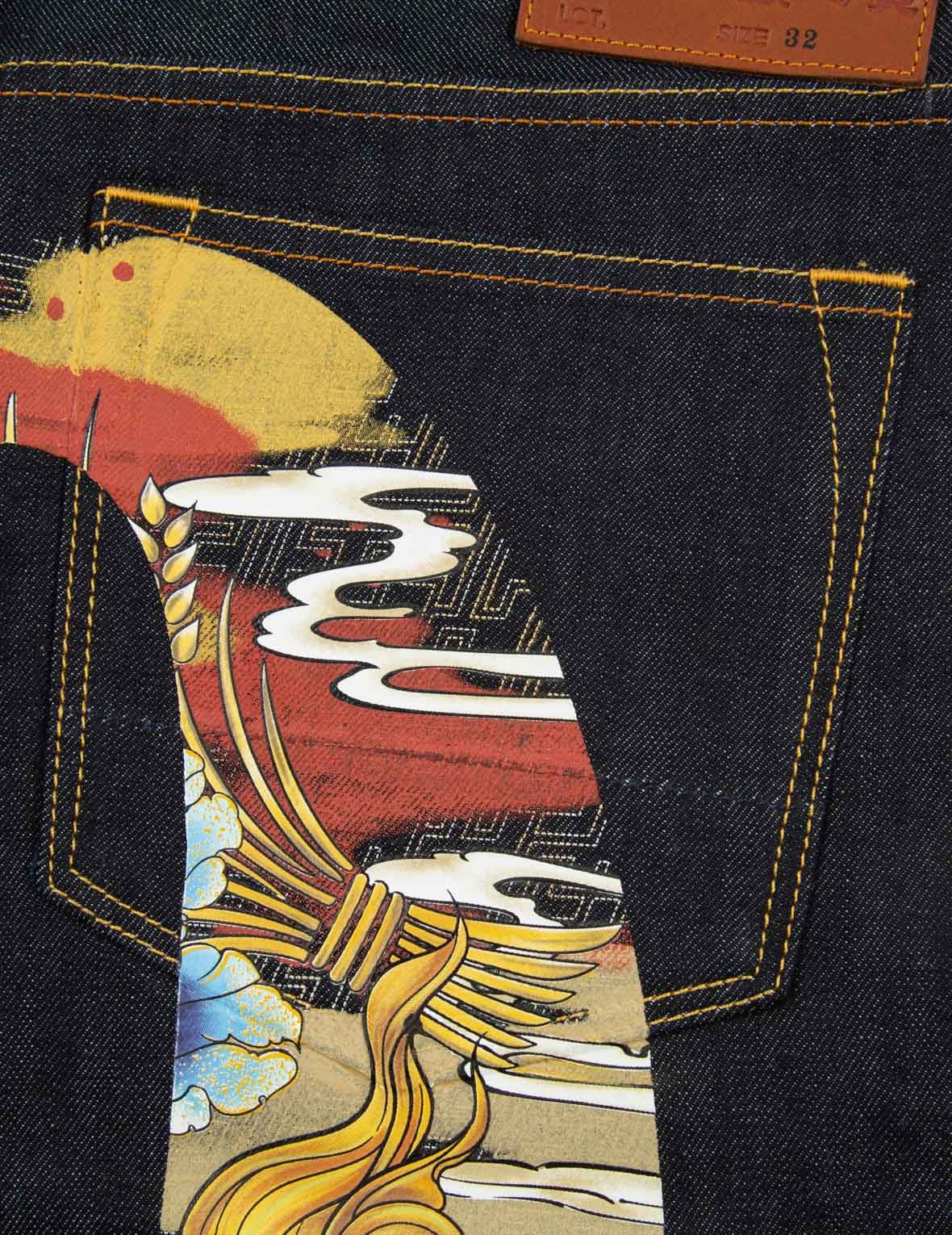 VINTAGE KOMAINU PAINTING DAICOCK PRINT DENIM SHORTS - 11