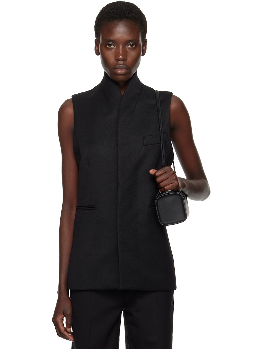 Black Shawl Lapel Vest - 1