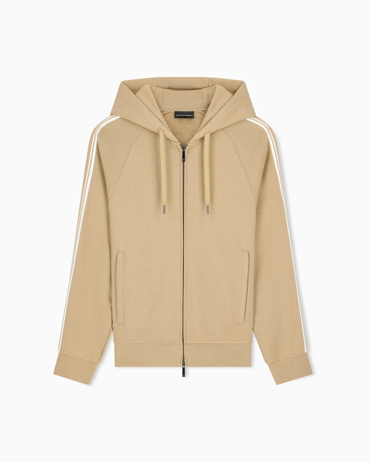 HOODED ZIP SWEATSHIRT WITH FRENCH TERRY JERSEY STRIPES - 1