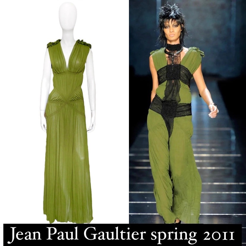 Jean Paul Gaultier spring 2011 green pleated ruffles maxi dress - 2