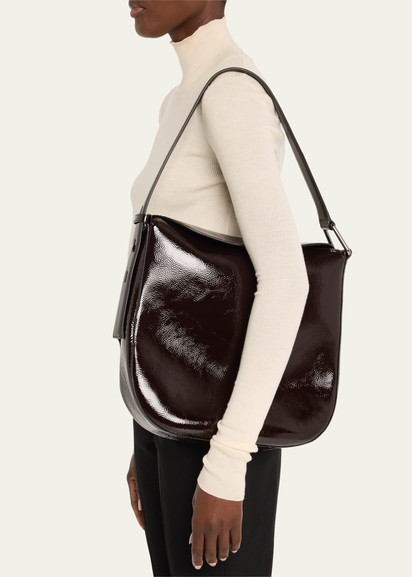 Anna Medium Lacquered Leather Hobo Bag - 2