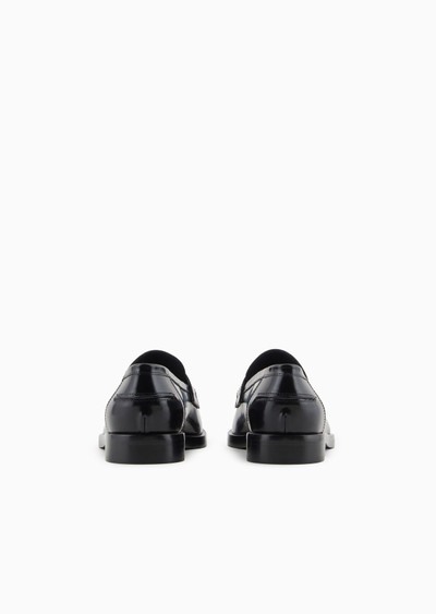 EMPORIO ARMANI Brushed leather loafers with eagle plate outlook