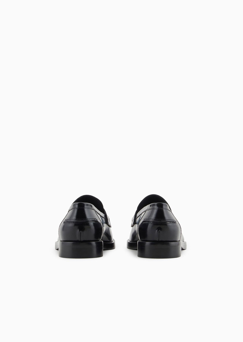 EMPORIO ARMANI Brushed leather loafers with eagle plate outlook