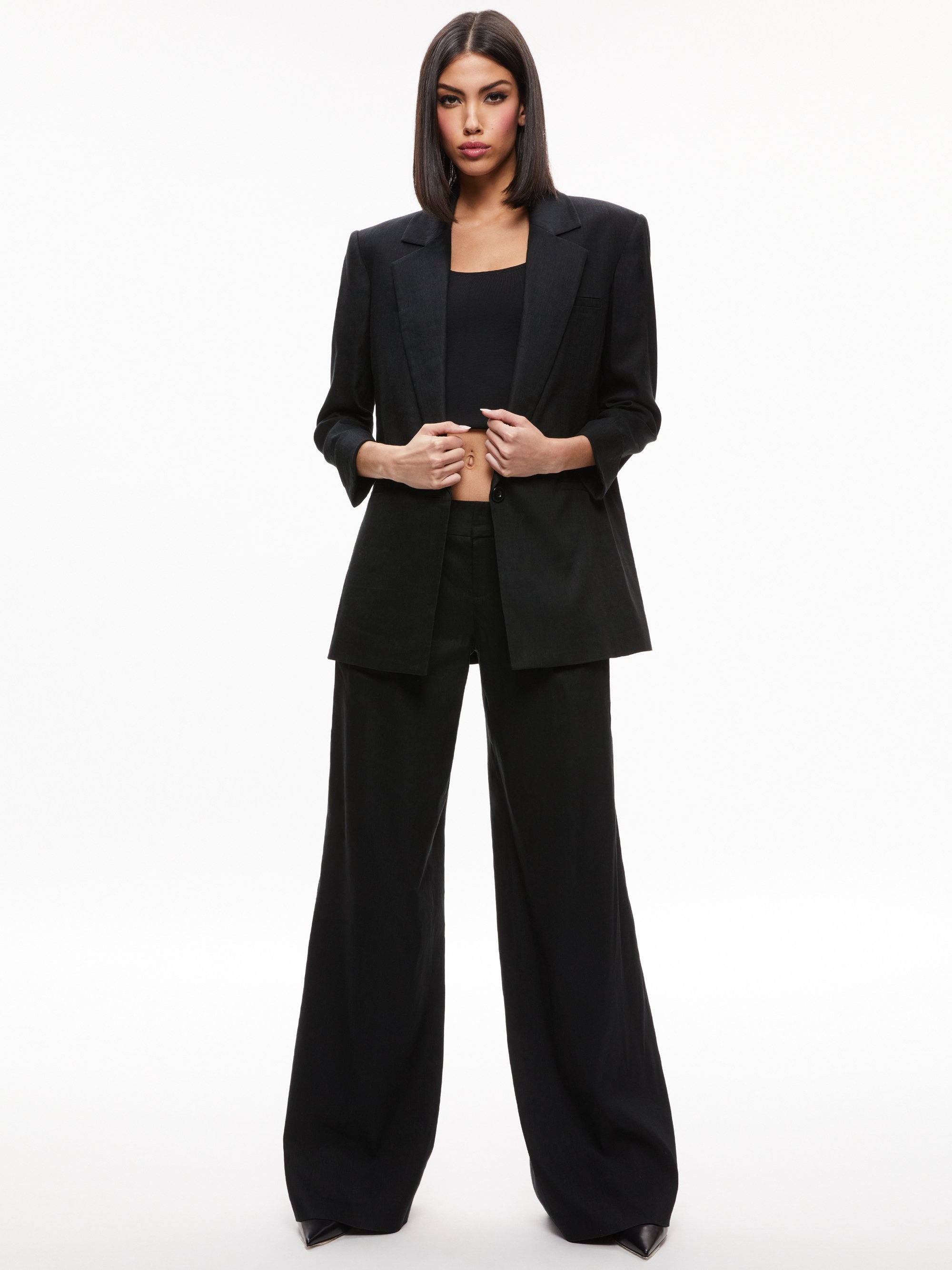 SHAN STRONG SHOULDER RUCHED SLEEVE BLAZER - 3
