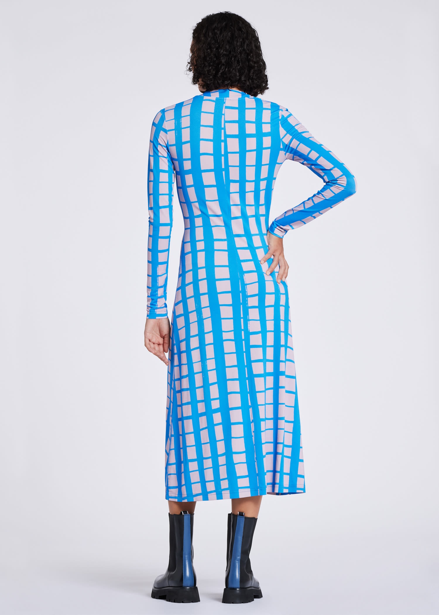 'Hand Drawn Check' Midi Dress - 5