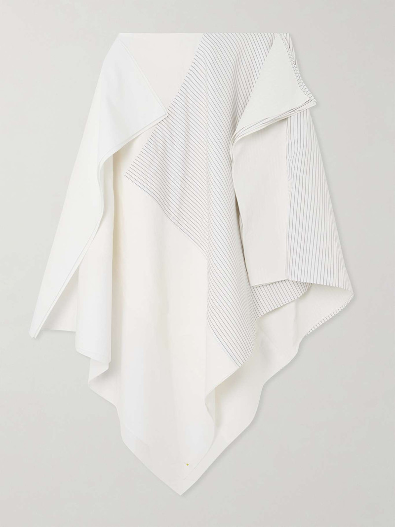 Asymmetric striped patchwork cotton-poplin midi skirt White 1
