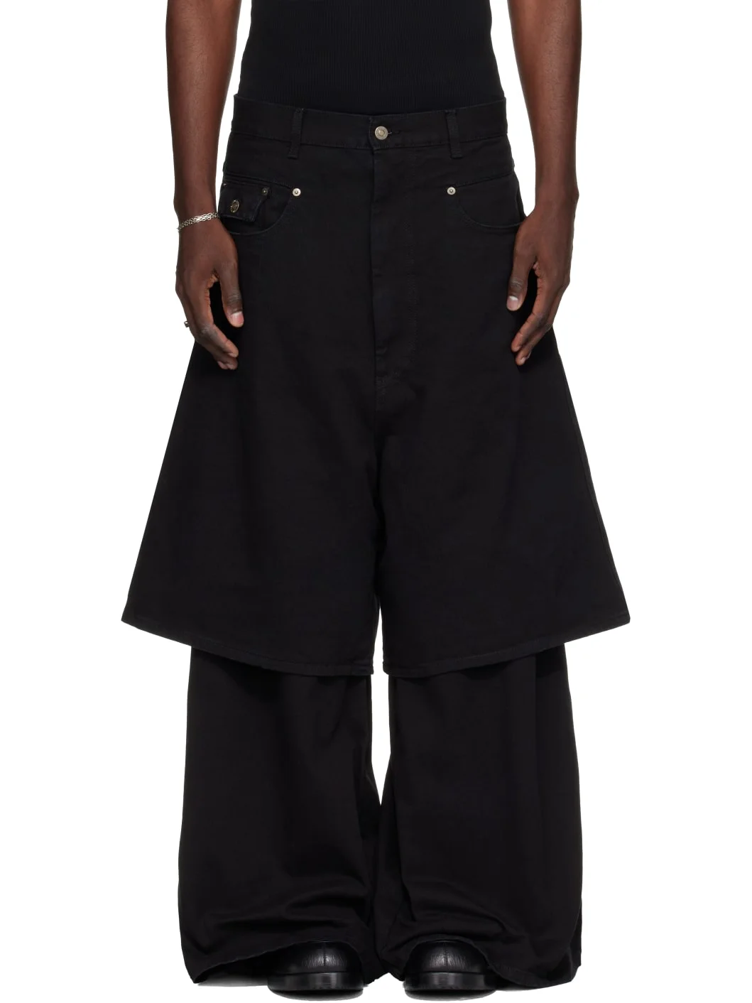 Black Double-Deck Denim Jeans - 1
