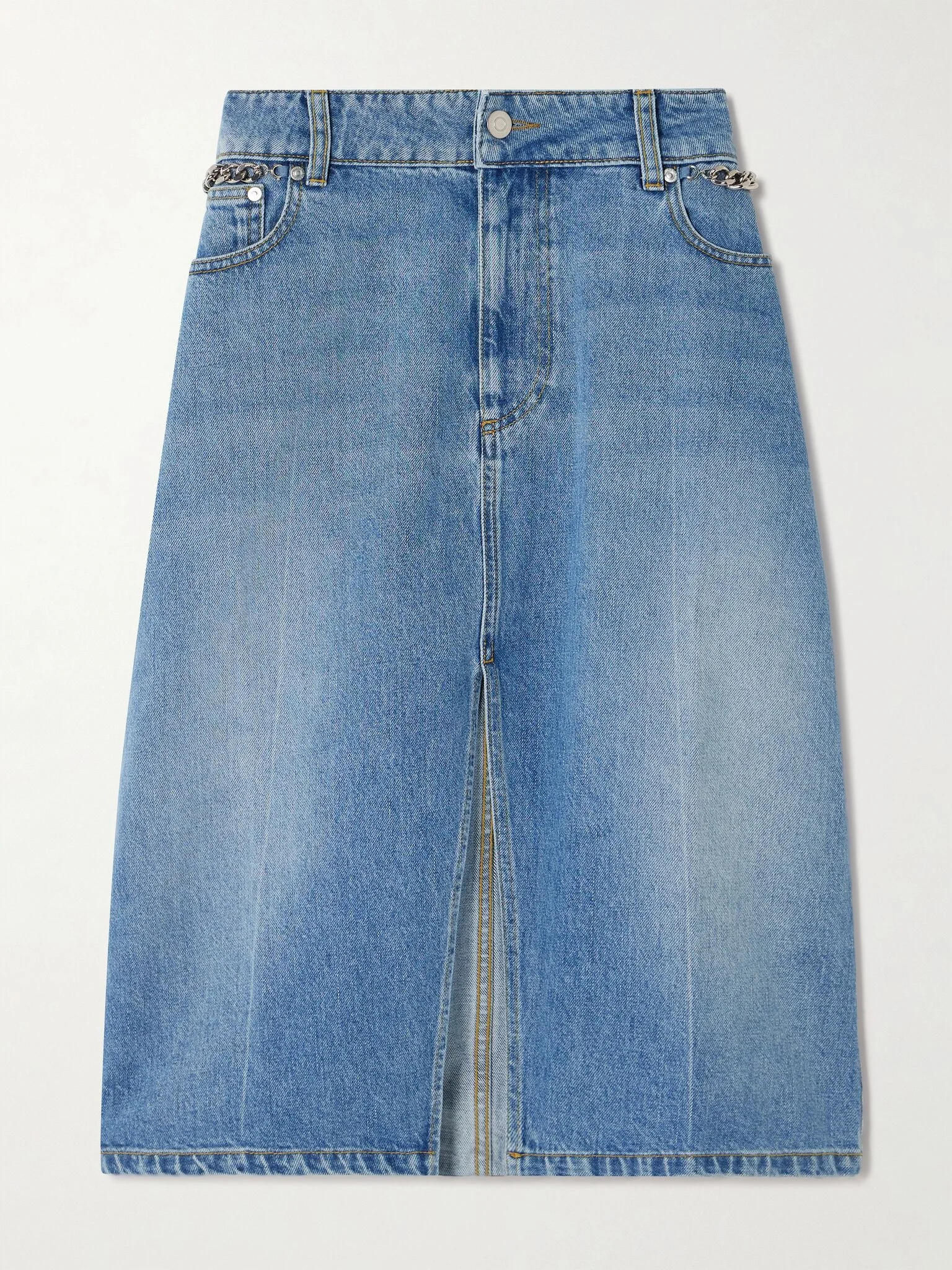 + NET SUSTAIN chain-embellished denim midi skirt Blue - 1